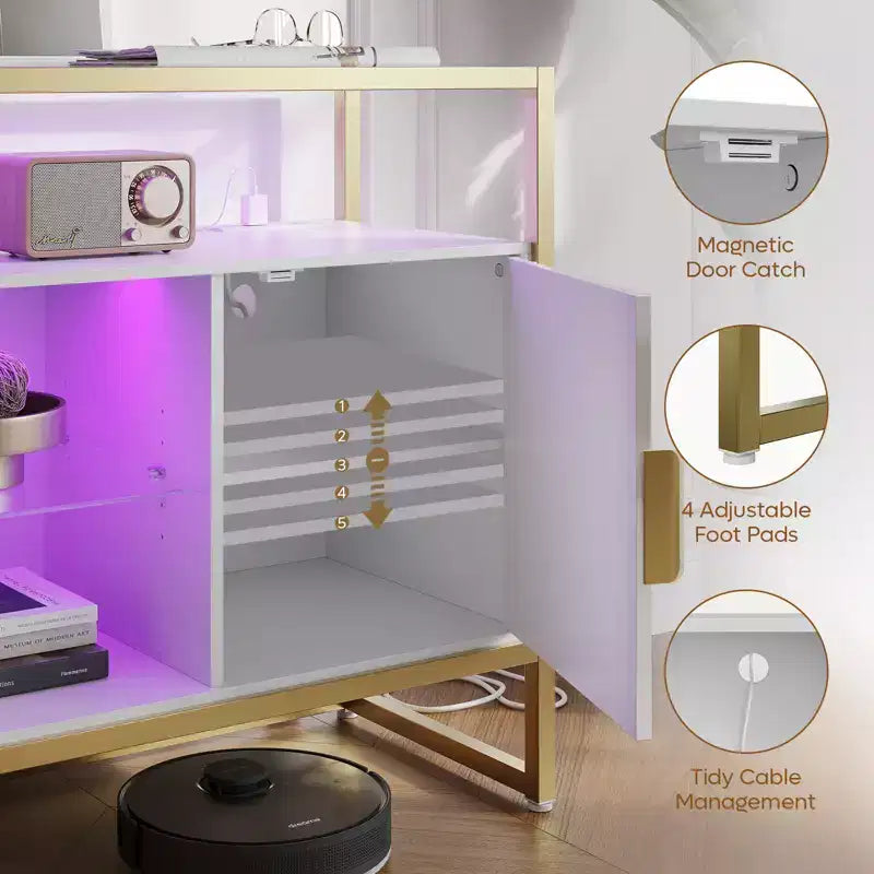 Bestier 47 Mobile Bar da Caffè con Ripiani Regolabili, Credenza a LED con Prese Elettriche e Ripiani in Vetro, Tavolo d'Ingresso per Soggiorno