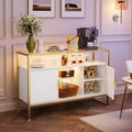 Bestier 47 Coffee Bar Cabinet with Adjustable Shelves,LED Sideboard Cabinet with Power Outlet and Glass ShelvesEntryway Table for Living Room