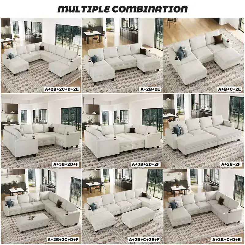 Divano componibile a L in tessuto Belffin - Design modulare con contenitore nascosto e portabicchieri rimovibile