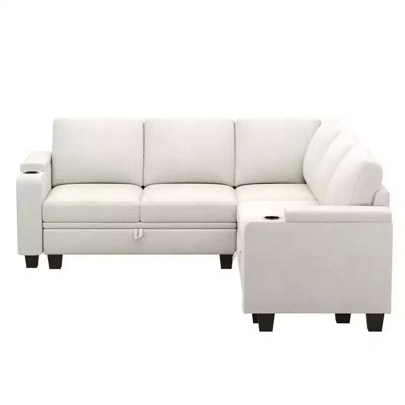 Divano componibile a L in tessuto Belffin - Design modulare con contenitore nascosto e portabicchieri rimovibile