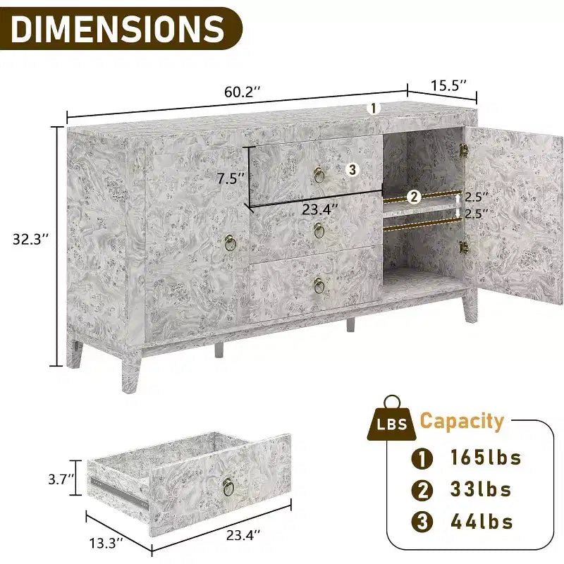 AMERLIFE Credenza a Buffet Lucida in Radica