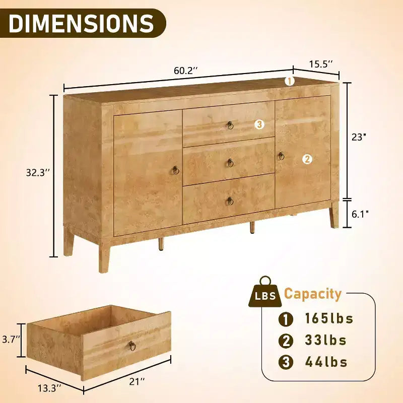 AMERLIFE Credenza a Buffet Lucida in Radica