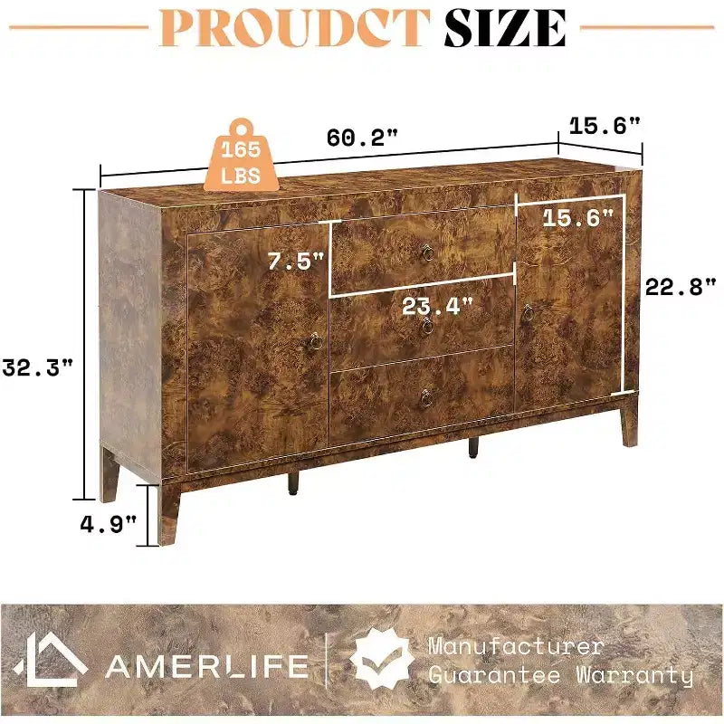AMERLIFE Credenza a Buffet Lucida in Radica