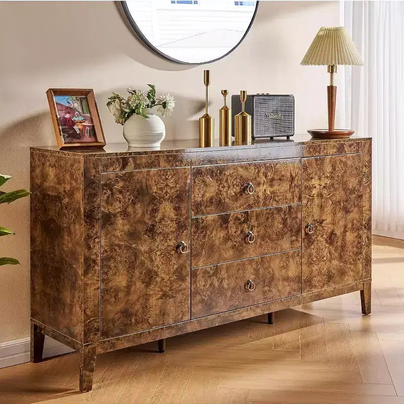 AMERLIFE High Gloss Burl Buffet Sideboard Cabinet