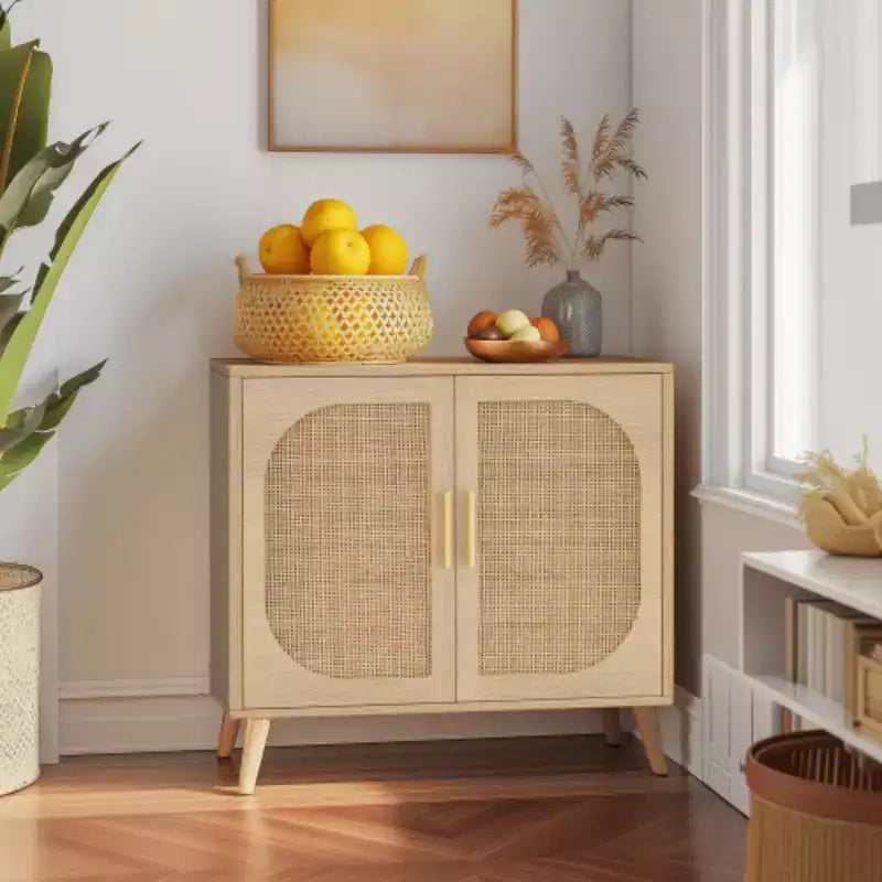 Credenza Buffet con Ripostiglio, Armadietto Bagno a Terra, con Due Ante e 4 Scomparti per Riporre