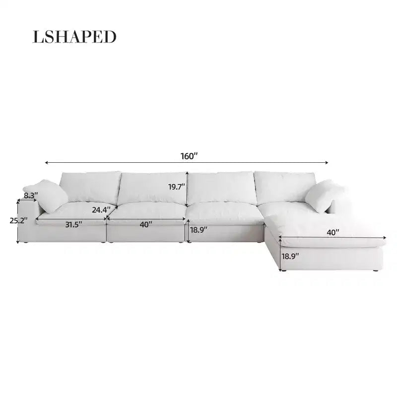 Divano componibile Cloud, 160 cm, imbottito in piuma, a L, 4 posti con 1 pouf