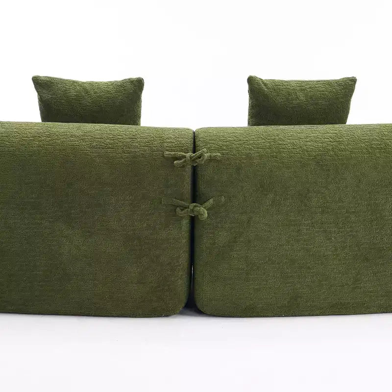 GDFStudio Benson Divano componibile moderno curvo a 4 posti rivestito in ciniglia con 4 cuscini