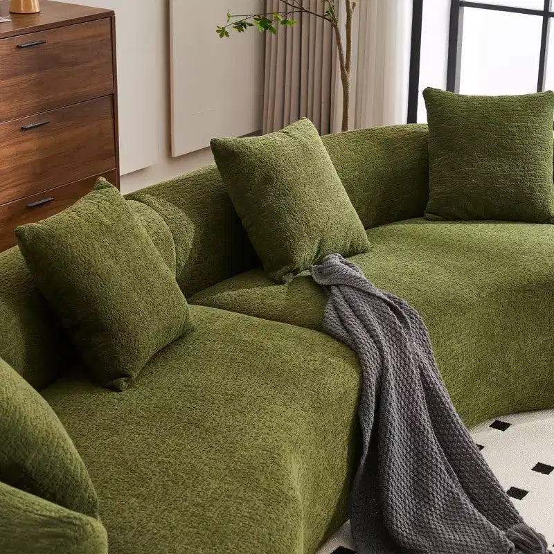 GDFStudio Benson Divano componibile moderno curvo a 4 posti rivestito in ciniglia con 4 cuscini