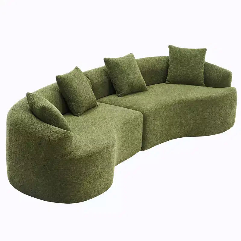 GDFStudio Benson Divano componibile moderno curvo a 4 posti rivestito in ciniglia con 4 cuscini