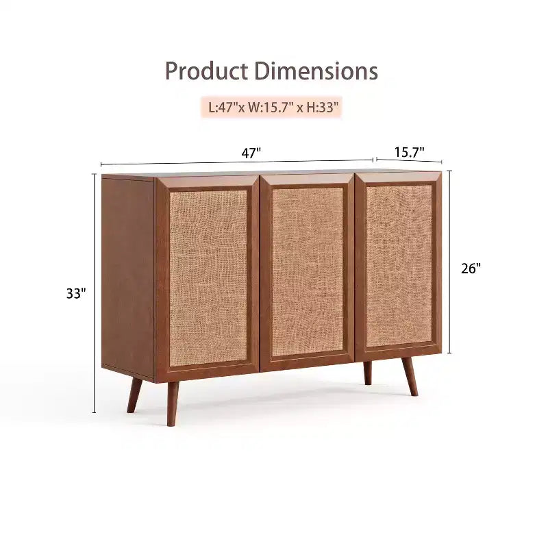 GDFStudio Hobson Mobile Contenitore Decorativo Moderno 47 in Rattan e Legno Massello con Ante e Ripiani