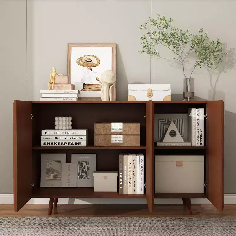 GDFStudio Hobson Mobile Contenitore Decorativo Moderno 47 in Rattan e Legno Massello con Ante e Ripiani