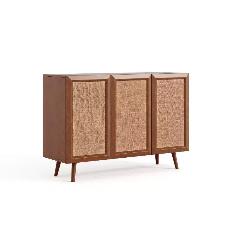 GDFStudio Hobson Mobile Contenitore Decorativo Moderno 47 in Rattan e Legno Massello con Ante e Ripiani