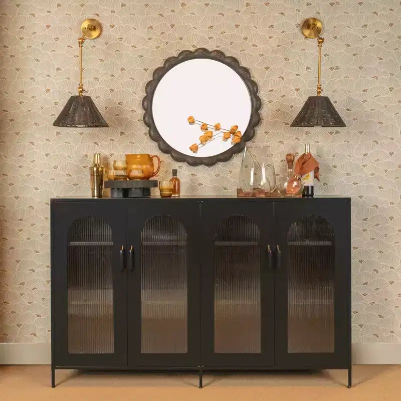 Credenza Storied Home Solstice con Ante e Ripiani, Nera