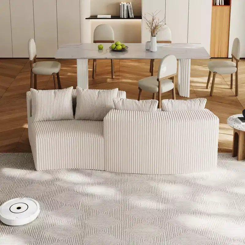 MAYEERTY Divano sezionale modulare curvo in velluto a coste con 4 cuscini e 2 moduli per soggiorno
