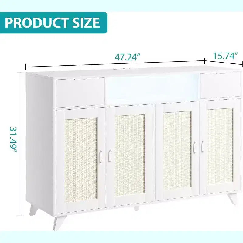 Acekool Credenza a buffet con stazione di ricarica e luci a LED, contenitore regolabile per cucina, sala da pranzo e soggiorno (nero)