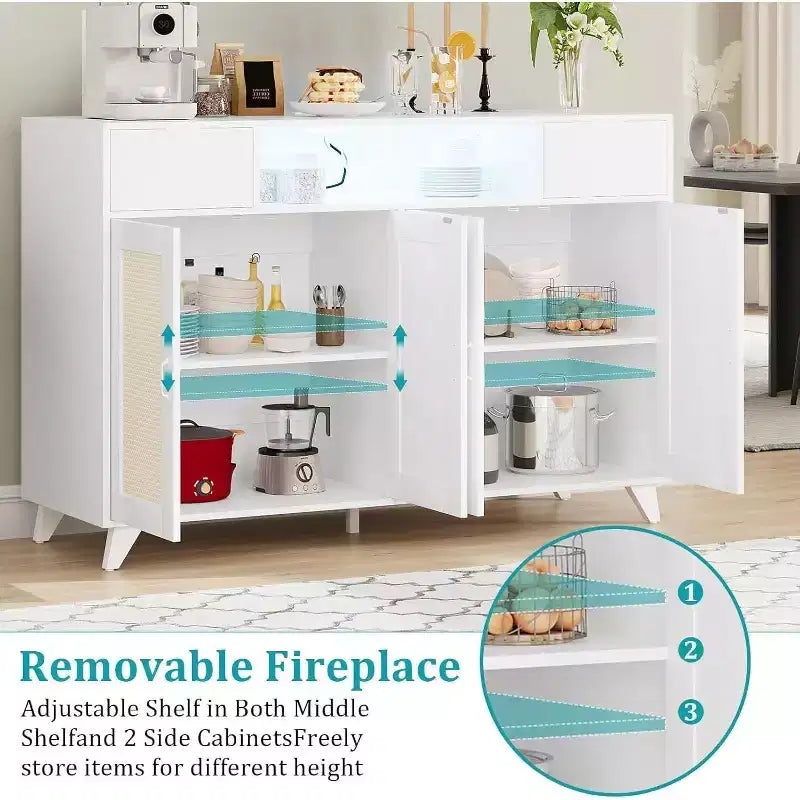 Acekool Credenza a buffet con stazione di ricarica e luci a LED, contenitore regolabile per cucina, sala da pranzo e soggiorno (nero)