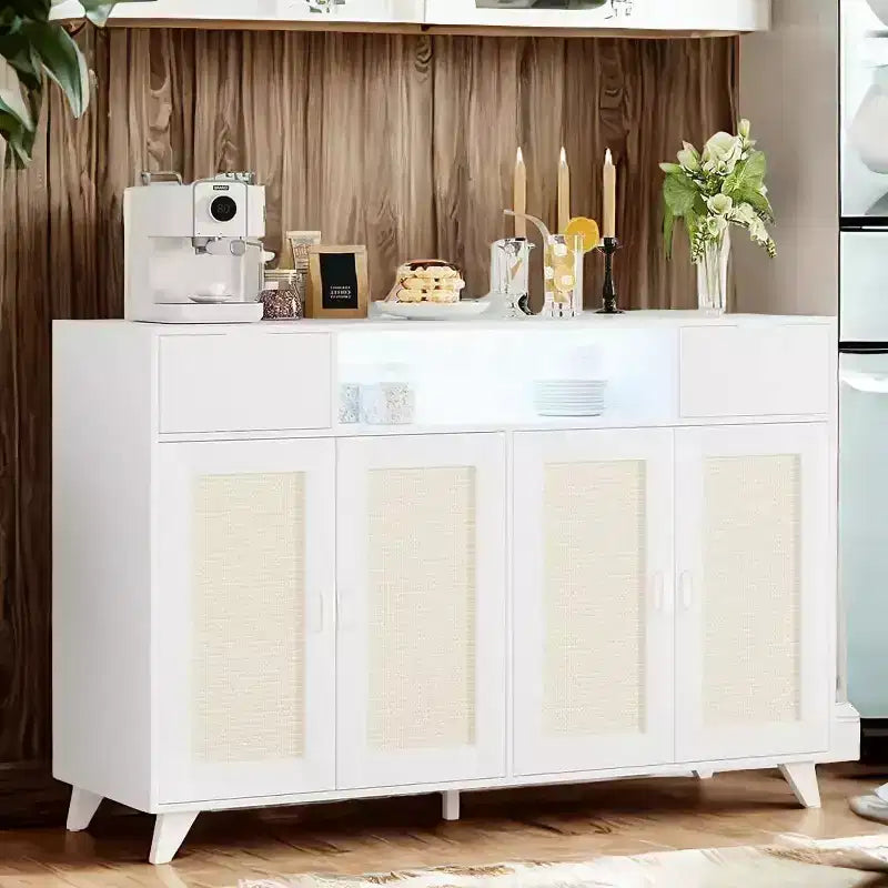 Acekool Credenza a buffet con stazione di ricarica e luci a LED, contenitore regolabile per cucina, sala da pranzo e soggiorno (nero)