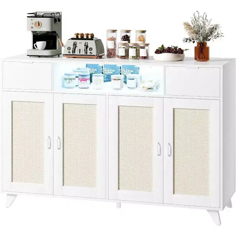 Acekool Credenza a buffet con stazione di ricarica e luci a LED, contenitore regolabile per cucina, sala da pranzo e soggiorno (nero)