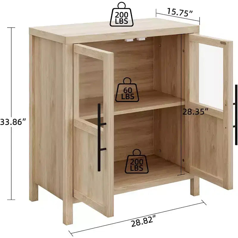 Acekool 29 Credenza stile rustico: armadietto con anta in vetro e ripiani regolabili, mobile contenitore stretto per cucina, sala da pranzo e piccoli spazi (finitura pera)