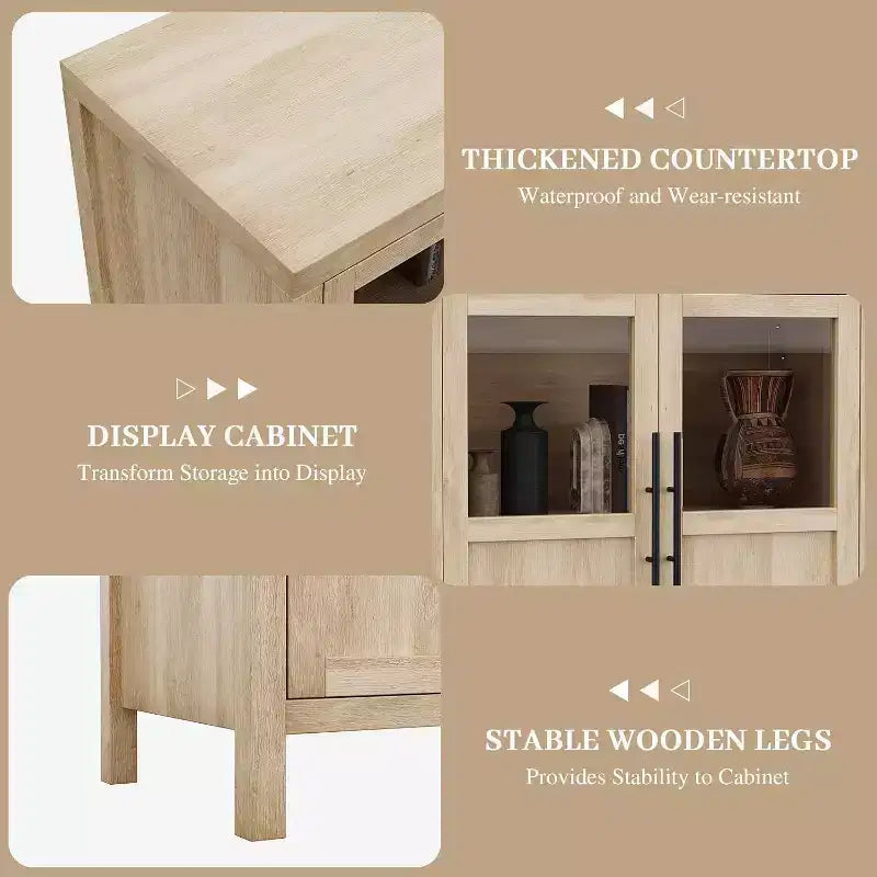 Acekool 29 Credenza stile rustico: armadietto con anta in vetro e ripiani regolabili, mobile contenitore stretto per cucina, sala da pranzo e piccoli spazi (finitura pera)