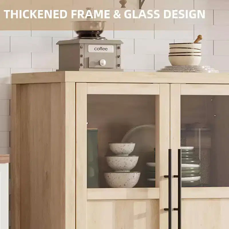 Acekool 29 Credenza stile rustico: armadietto con anta in vetro e ripiani regolabili, mobile contenitore stretto per cucina, sala da pranzo e piccoli spazi (finitura pera)