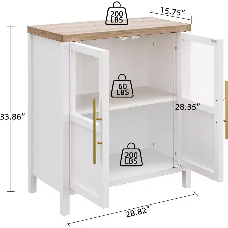 Acekool 29 Credenza stile rustico: armadietto con anta in vetro e ripiani regolabili, mobile contenitore stretto per cucina, sala da pranzo e piccoli spazi (finitura pera)