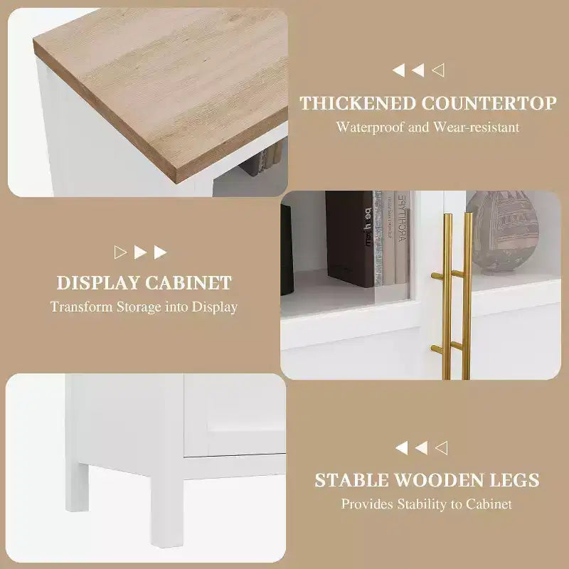 Acekool 29 Credenza stile rustico: armadietto con anta in vetro e ripiani regolabili, mobile contenitore stretto per cucina, sala da pranzo e piccoli spazi (finitura pera)