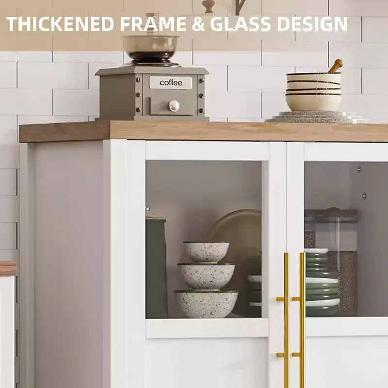 Acekool 29 Credenza stile rustico: armadietto con anta in vetro e ripiani regolabili, mobile contenitore stretto per cucina, sala da pranzo e piccoli spazi (finitura pera)