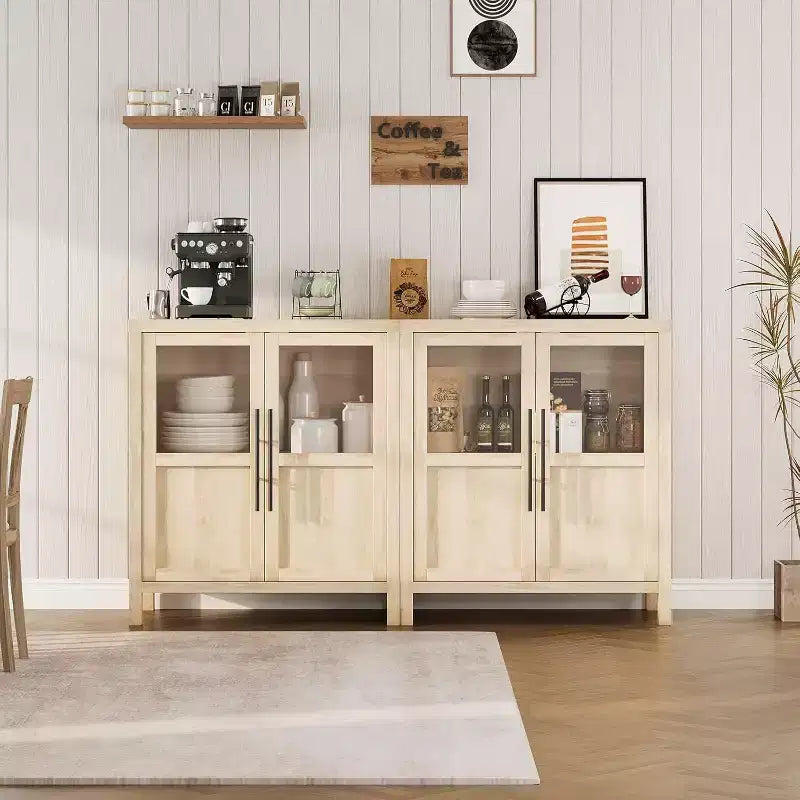 Acekool 29 Credenza stile rustico: armadietto con anta in vetro e ripiani regolabili, mobile contenitore stretto per cucina, sala da pranzo e piccoli spazi (finitura pera)