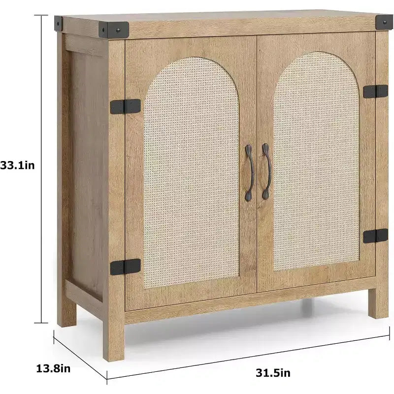 Madia Credenza in Rattan con Ante, Mobile Contenitore Moderno, per Cucina, Sala da Pranico e Soggiorno
