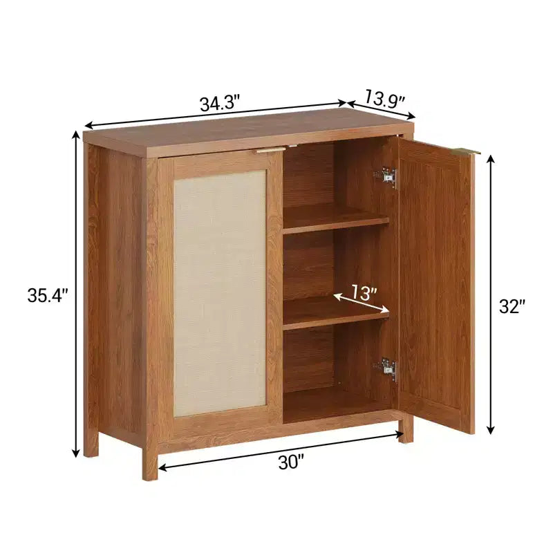 Mobiletto portaoggetti in rattan autoportante con ante e ripiani regolabili, Credenza moderna per soggiorno, sala da pranzo, cucina