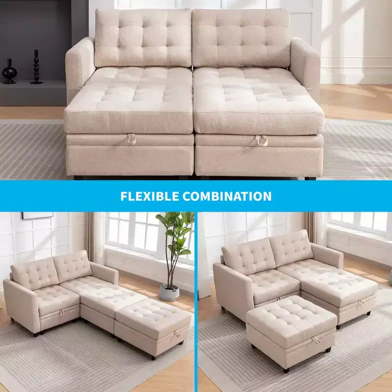 Mjkone Convertible Modular Sectional Sofa with Adjustable Armrest,Movable Storage Ottoman