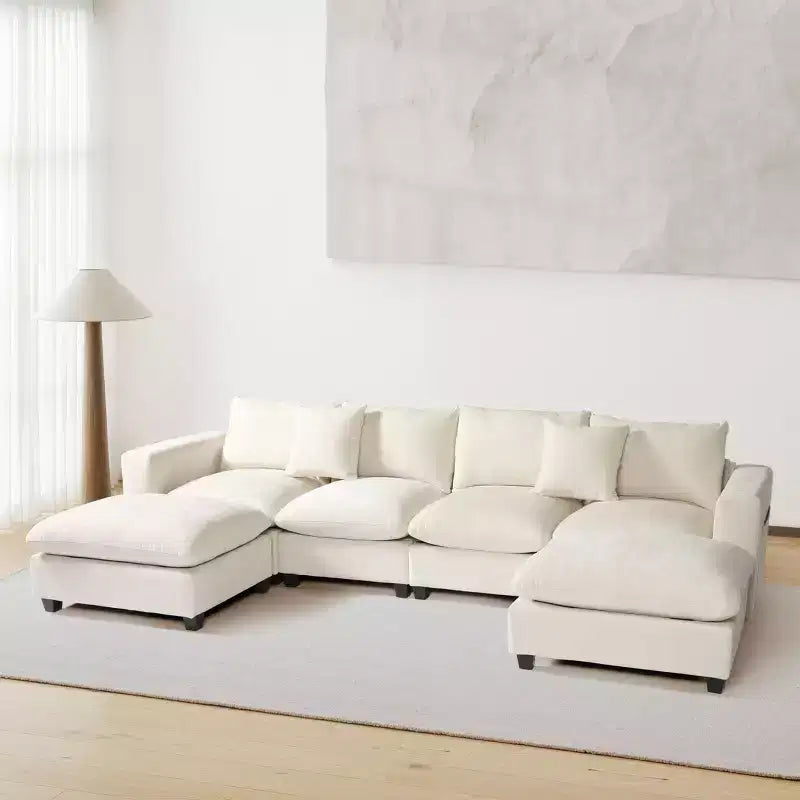 WestinTrends Augusta Divano Sezionale Modulare a U Chenille 128 con Chaise Longue, Porte USB/Type-C e Tasche Laterali