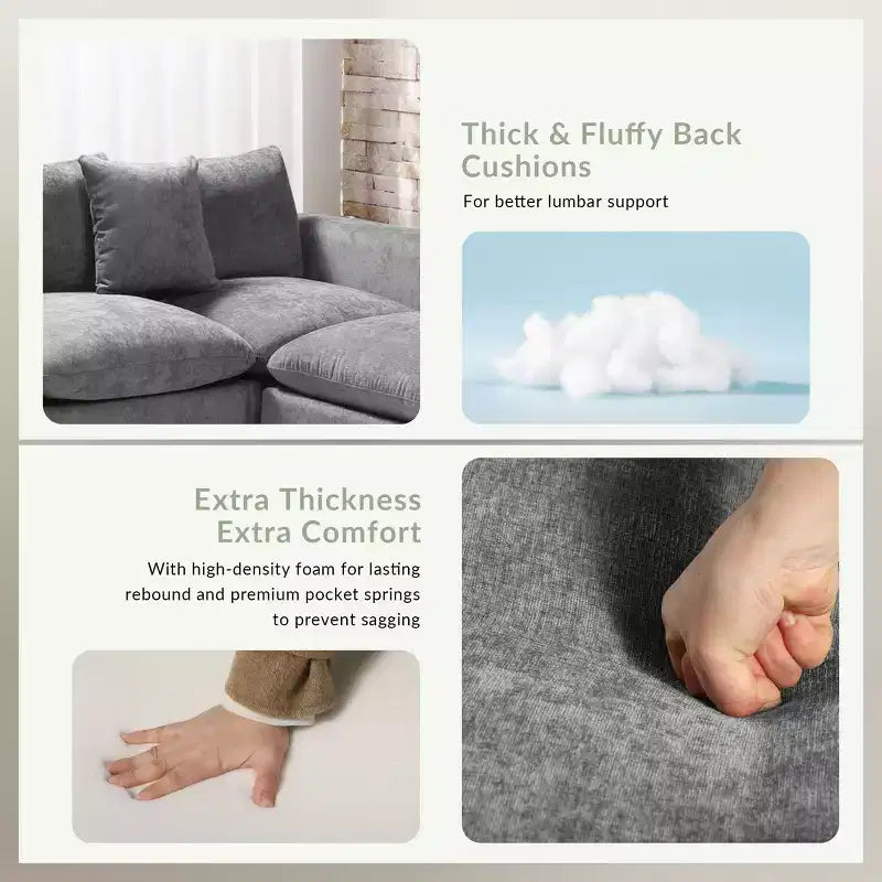 WestinTrends Augusta Divano Sezionale Modulare a U Chenille 128 con Chaise Longue, Porte USB/Type-C e Tasche Laterali