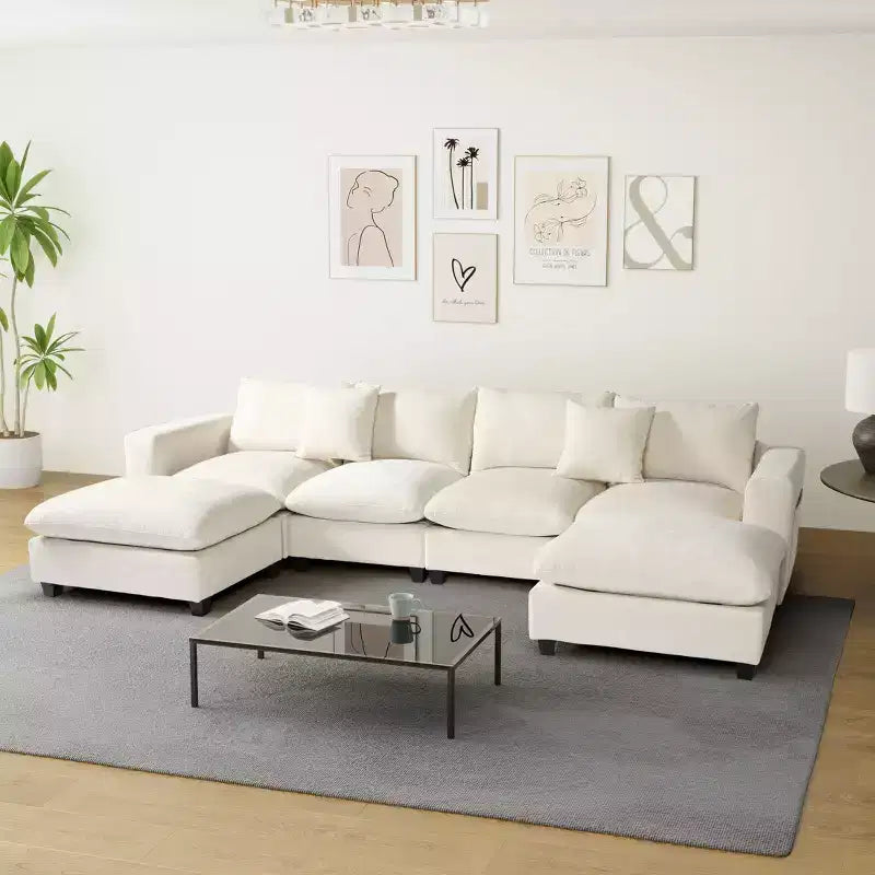 WestinTrends Augusta Divano Sezionale Modulare a U Chenille 128 con Chaise Longue, Porte USB/Type-C e Tasche Laterali