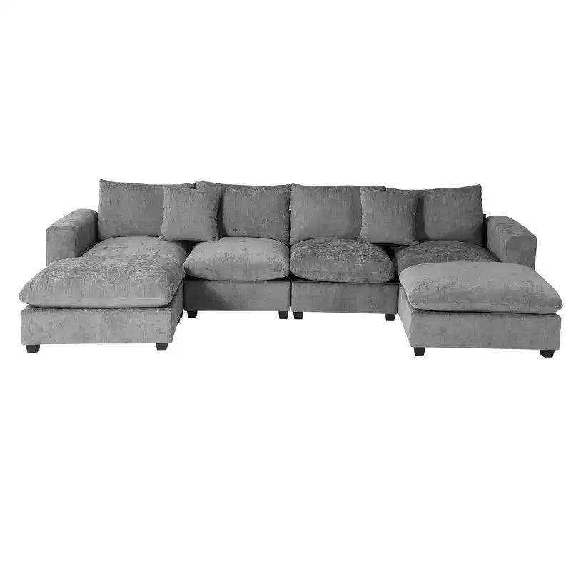 WestinTrends Augusta Divano Sezionale Modulare a U Chenille 128 con Chaise Longue, Porte USB/Type-C e Tasche Laterali