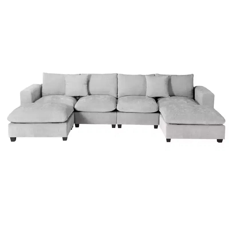 WestinTrends Augusta Divano Sezionale Modulare a U Chenille 128 con Chaise Longue, Porte USB/Type-C e Tasche Laterali