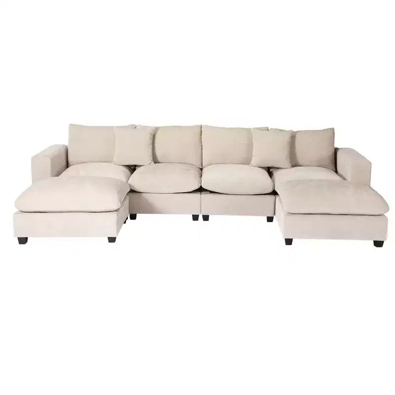 WestinTrends Augusta Divano Sezionale Modulare a U Chenille 128 con Chaise Longue, Porte USB/Type-C e Tasche Laterali