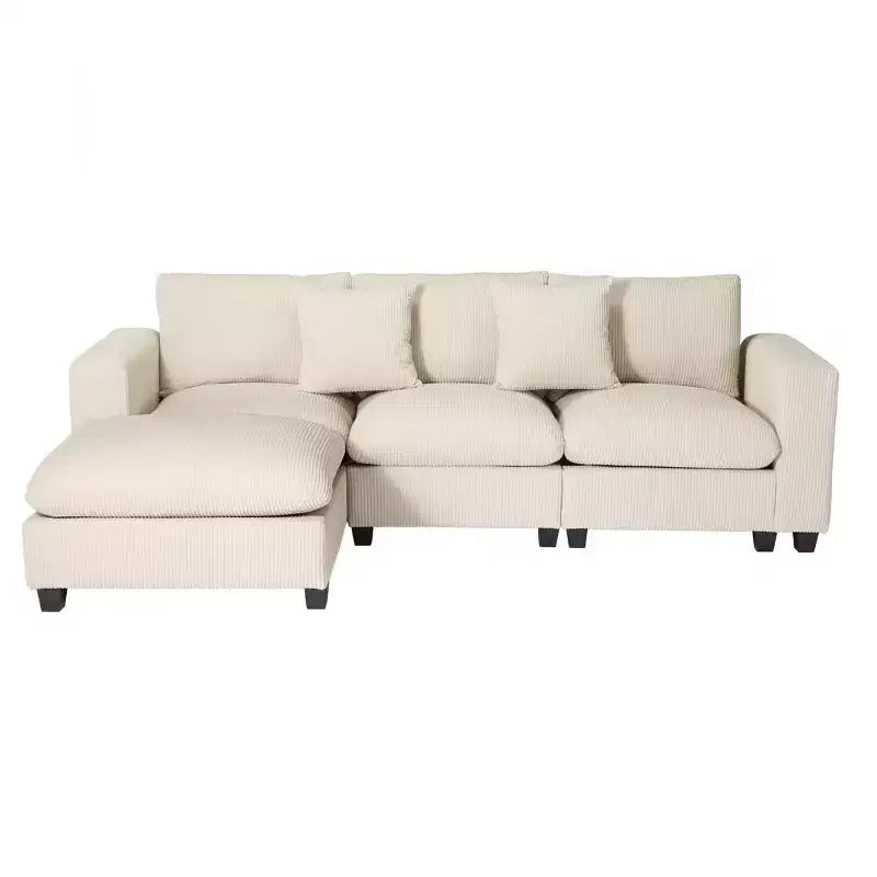 Divano modulare a L con chaise longue in ciniglia WestinTrends Hearthside 99, con porte USB/Type-C e tasche laterali