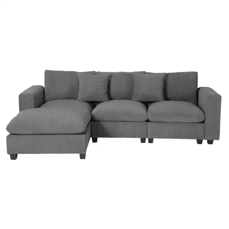 Divano modulare a L con chaise longue in ciniglia WestinTrends Hearthside 99, con porte USB/Type-C e tasche laterali