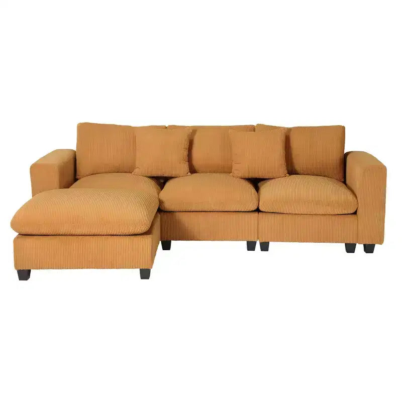 Divano modulare a L con chaise longue in ciniglia WestinTrends Hearthside 99, con porte USB/Type-C e tasche laterali