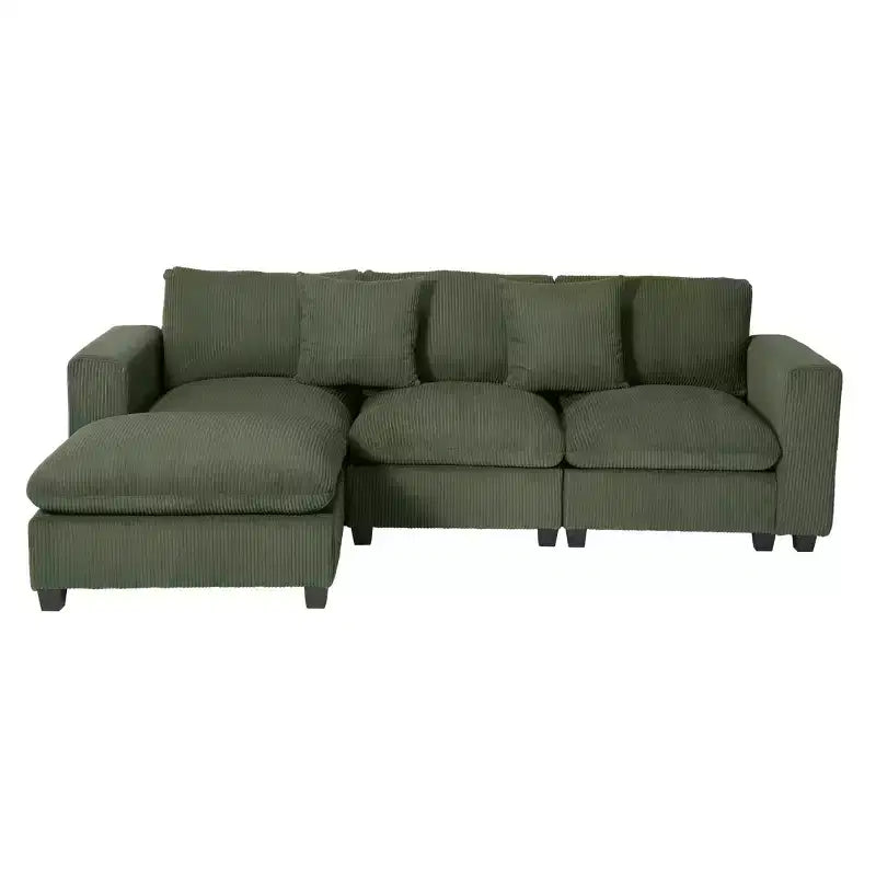 Divano modulare a L con chaise longue in ciniglia WestinTrends Hearthside 99, con porte USB/Type-C e tasche laterali
