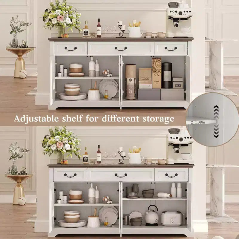 Dyonery Madia Grande da 165 cm con 3 Cassetti e 4 Ante Mobile Bar, Bianco/Grigio.