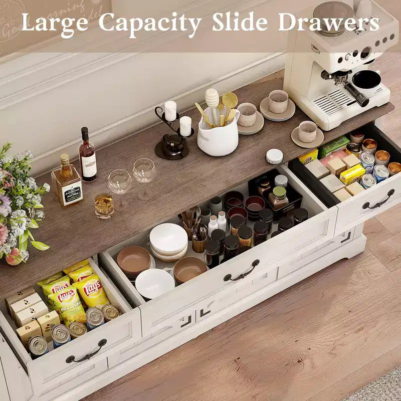 Dyonery Madia Grande da 165 cm con 3 Cassetti e 4 Ante Mobile Bar, Bianco/Grigio.