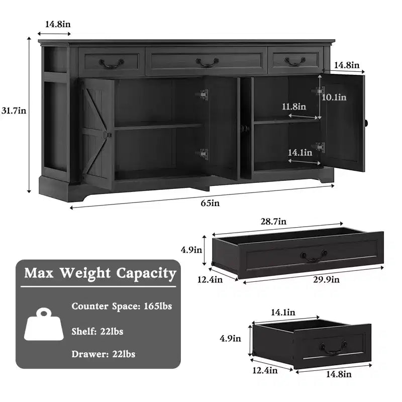 Dyonery Madia Grande da 165 cm con 3 Cassetti e 4 Ante Mobile Bar, Bianco/Grigio.