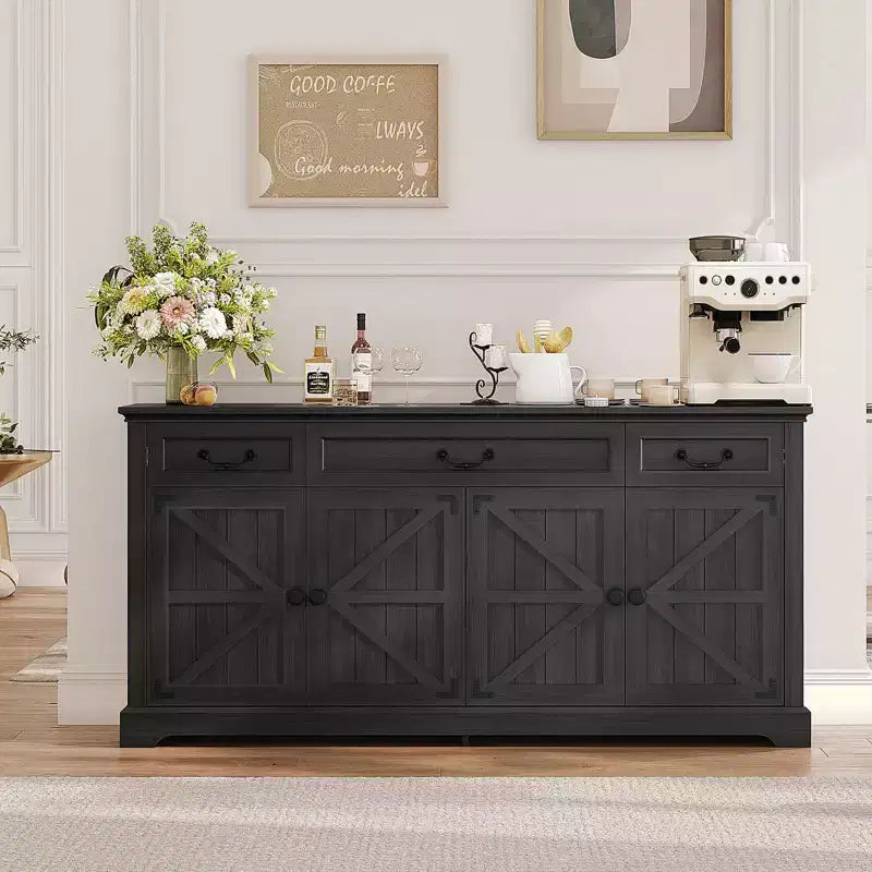 Dyonery Madia Grande da 165 cm con 3 Cassetti e 4 Ante Mobile Bar, Bianco/Grigio.