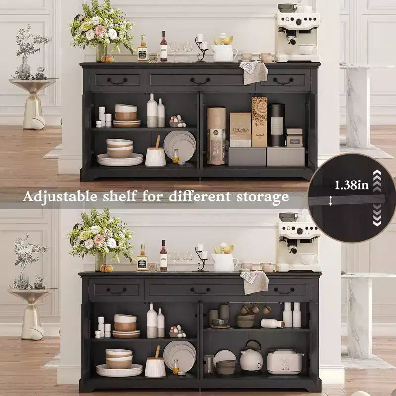 Dyonery Madia Grande da 165 cm con 3 Cassetti e 4 Ante Mobile Bar, Bianco/Grigio.