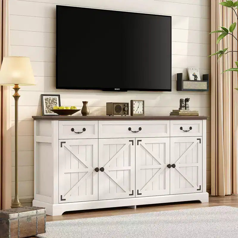 Dyonery Madia Grande da 165 cm con 3 Cassetti e 4 Ante Mobile Bar, Bianco/Grigio.