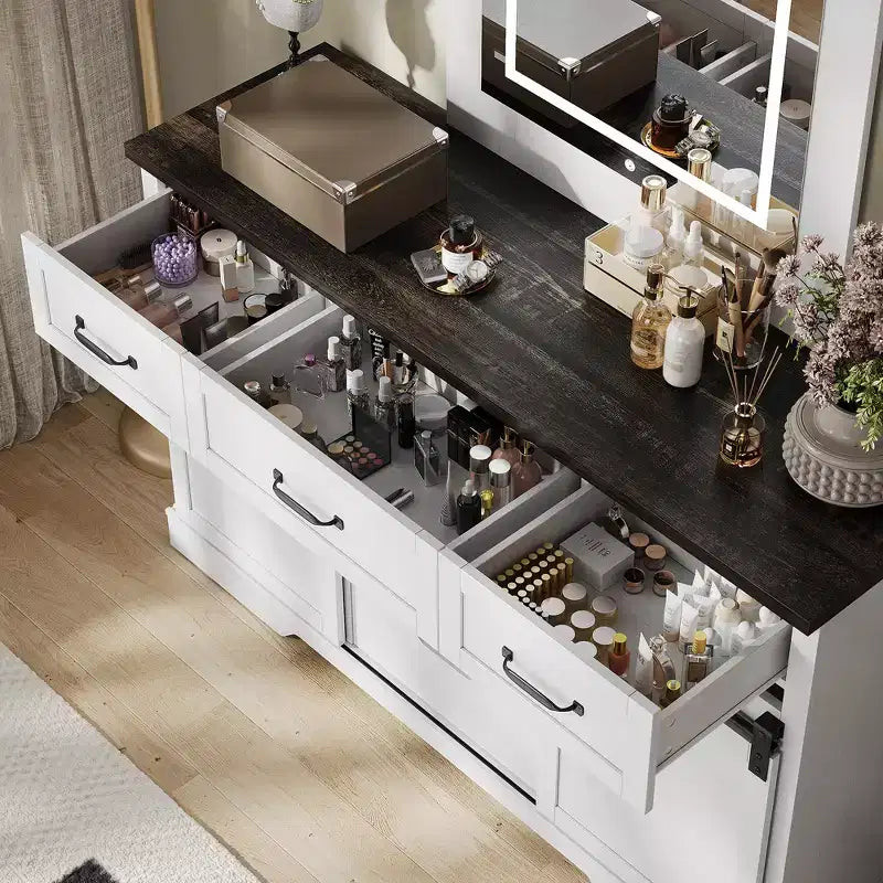 47.2 Credenza a buffet stile farmhouse, con 6 cassetti, 2 ante scorrevoli a fienile, organizer rustico, per sala da pranzo, cucina,, soggiorno
