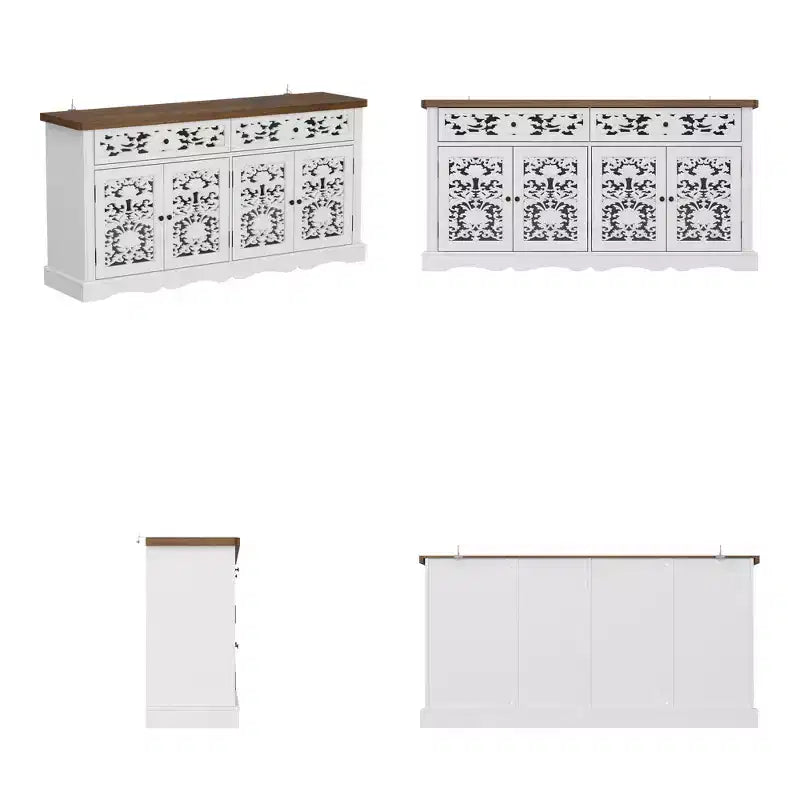 Credenza decorativa bianca Famapy, mobile d'accento con rilievo cavo - Libreria con ante a fantasia